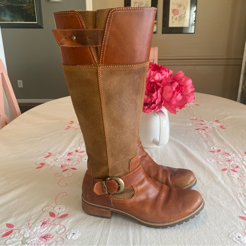 Brown Leather and Suede Riding Boots